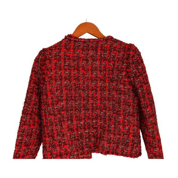 Iro Red Disco Tweed Jacket Wool Blend Red Silver Tweed Blazer Lined - Sz 4 - Picture 11 of 13
